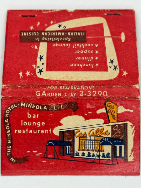 "Cas-Alba Restaurant" Mineola, LI Vintage Feature Matchbook