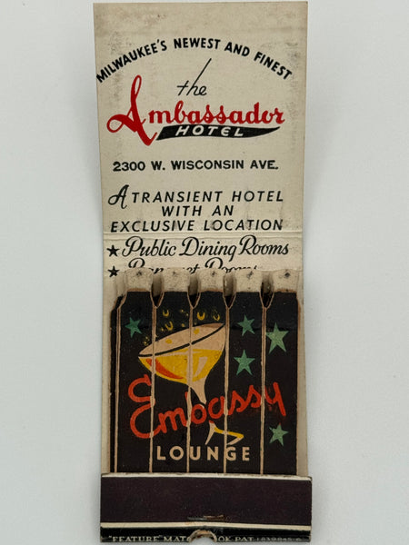 "The Ambassador Hotel" Milwaukee, WI Vintage Feature Matchbook