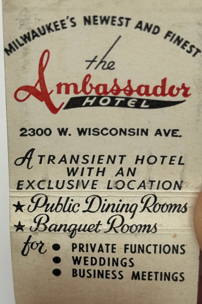 "The Ambassador Hotel" Milwaukee, WI Vintage Feature Matchbook
