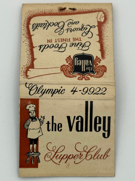 "The Valley Supper Club" Kenosha, WI Vintage Feature Matchbook