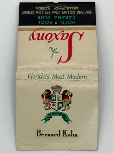 "The Saxony / Bernard Kahn" Miami Beach ,FL Vintage Feature Matchbook