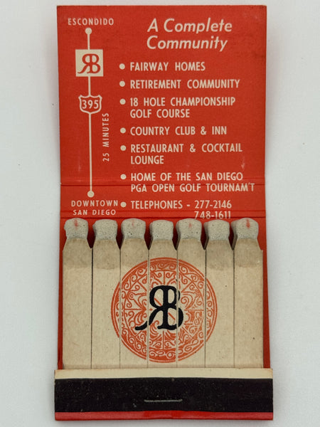"Rancho Bernardo" San Diego, CA Vintage Feature Matchbook