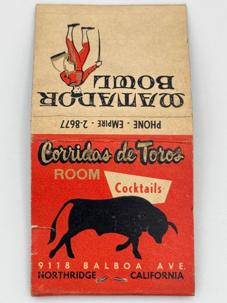 "Matador Bowl" Northridge, CA Vintage Feature Matchbook