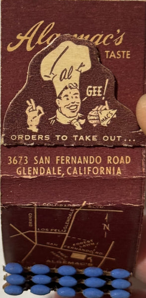 "Algemac’s" Glendale, CA Vintage Feature Matchbook with a Pop-Up Display