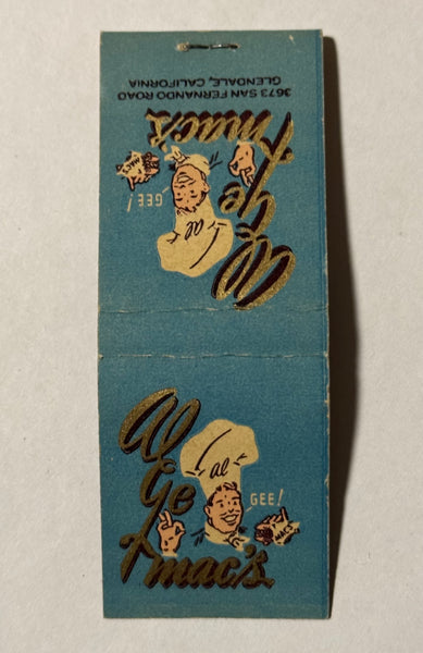 "Algemac’s" Glendale, CA Vintage Feature Matchbook with a Pop-Up Display