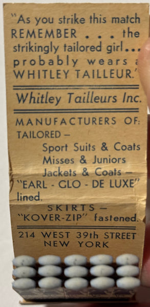 "Whitley Tailleurs Inc" Vintage Feature Matchbook