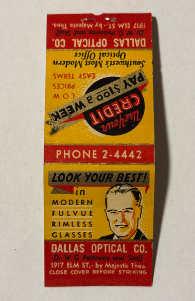 "Dallas Optical Company" Vintage Feature Matchbook