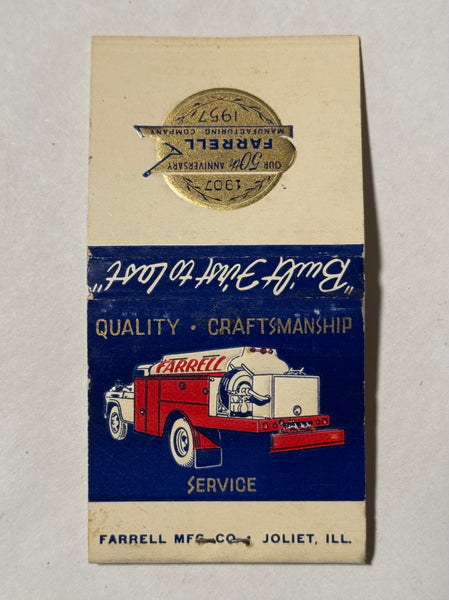 "Farrell Manufacturing Company" Joliet, IL Vintage Feature Matchbook