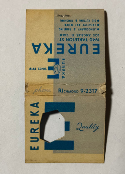 "Eureka" Los Angeles, CA Vintage Feature Matchbook with a Knot-Hole Cover