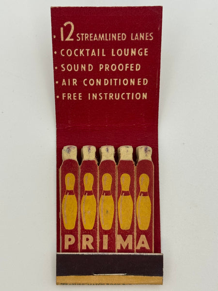 "Prima Lanes" Chicago, IL Vintage Feature Matchbook