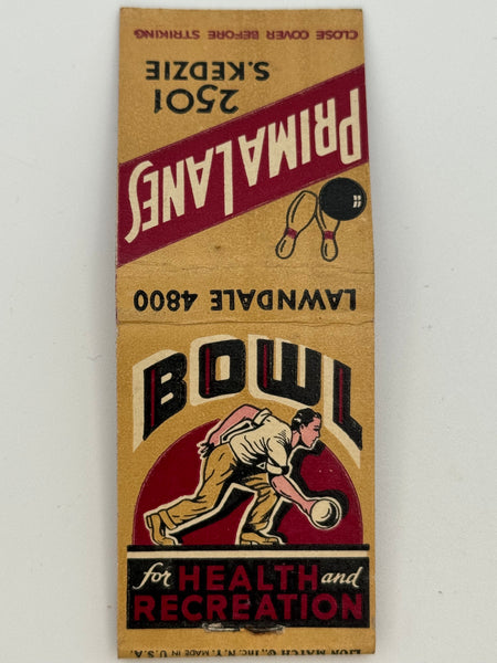 "Prima Lanes" Chicago, IL Vintage Feature Matchbook