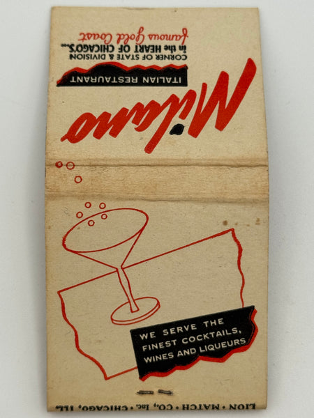 "Milano" Chicago, IL Vintage Feature Matchbook