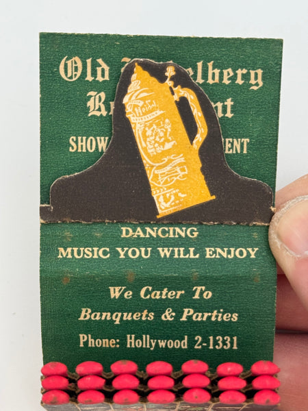 "Old Heidelberg Restaurant" Hallandale, FL Vintage Feature Matchbook with a Pop-Up Display!