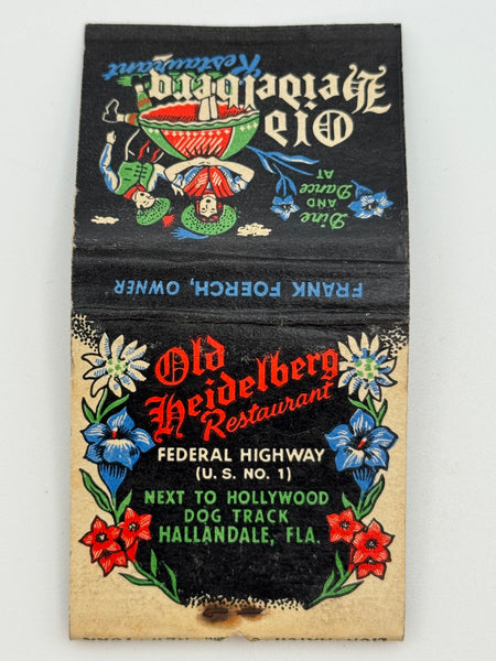 "Old Heidelberg Restaurant" Hallandale, FL Vintage Feature Matchbook with a Pop-Up Display!