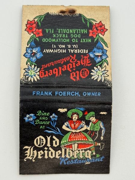 "Old Heidelberg Restaurant" Hallandale, FL Vintage Feature Matchbook with a Pop-Up Display!