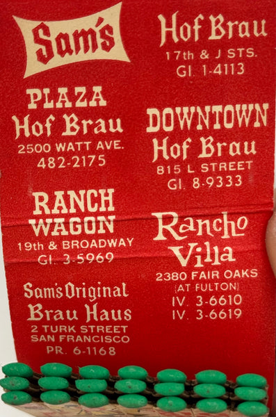 "Sam’s Big Top" Sacramento, CA Vintage Feature Matchbook