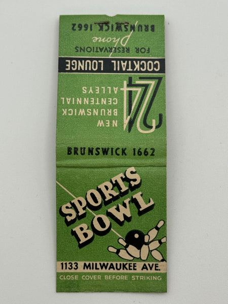 "Sports Bowl" Milwaukee, WI Vintage Feature Matchbook
