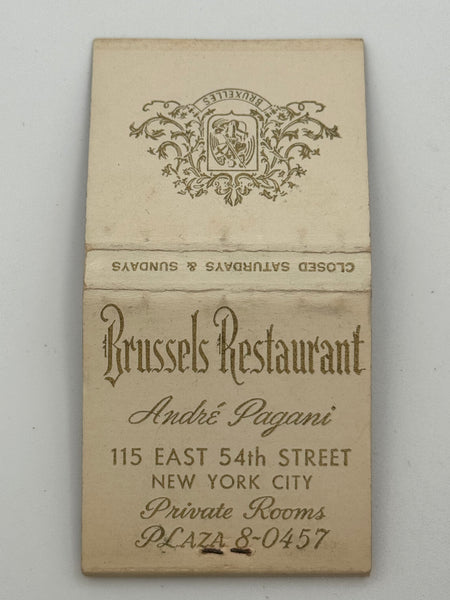 "Brussels Restaurant" NYC, NY Vintage Feature Matchbook