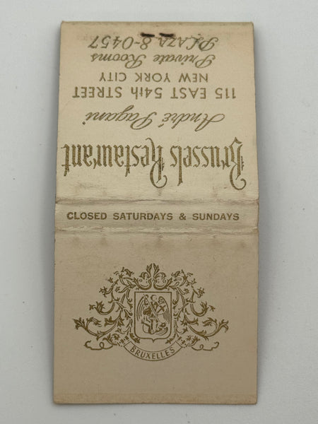 "Brussels Restaurant" NYC, NY Vintage Feature Matchbook