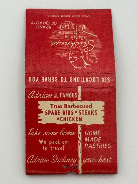 "Stickney’s Hick’ry House" Palo Alto. CA Vintage Feature Matchbook