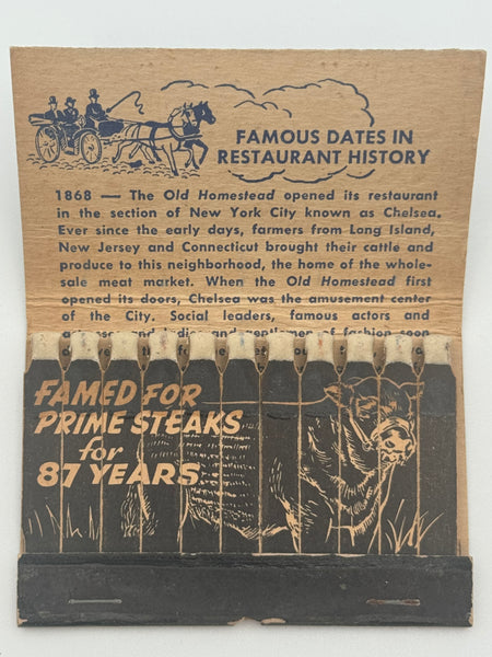 "The Old Homestead" NYC, NY Vintage Feature Matchbook