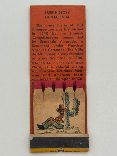 "Hacienda Dining Rooms" Albuquerque, NM Vintage Feature Matchbook