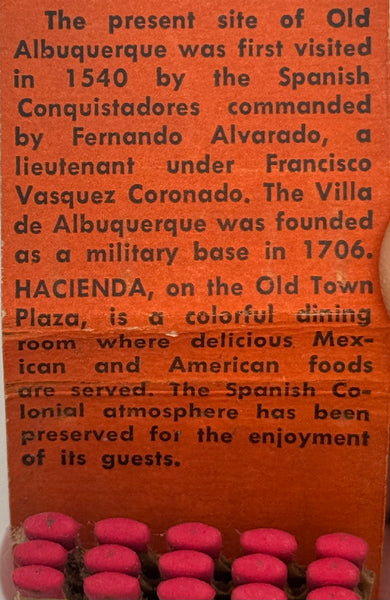 "Hacienda Dining Rooms" Albuquerque, NM Vintage Feature Matchbook