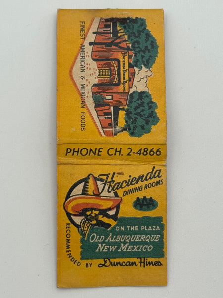 "Hacienda Dining Rooms" Albuquerque, NM Vintage Feature Matchbook