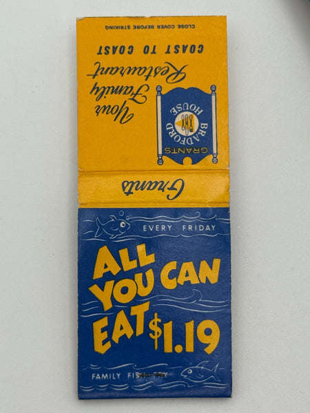 "Grants Bradford House" Vintage Feature Matchbook