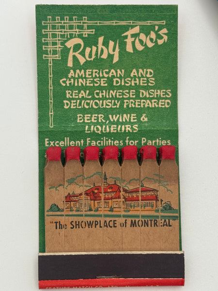 "Ruby Foo’s" Montreal, CN Vintage Feature Matchbook