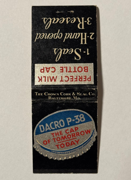 "Dacro P-38 Milk Bottle Caps" Vintage Feature Matchbook