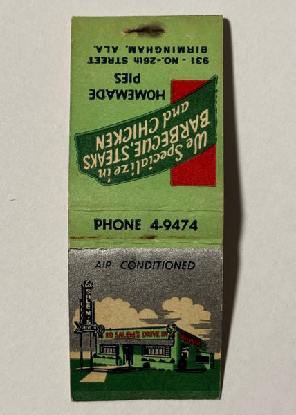 "Ed Salem’s Drive In" Birmingham, AL Vintage Feature Matchbook