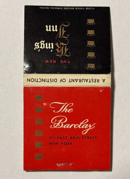 "Kings Inn/The Barclay" New York City, NY Vintage Feature Matchbook