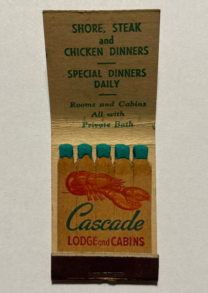 "Cascade Lodge and Cabins" Saco, Maine Vintage Feature Matchbook