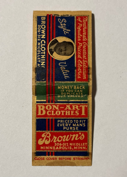 "Brown’s Clothing" Minneapolis, MN Vintage Feature Matchbook