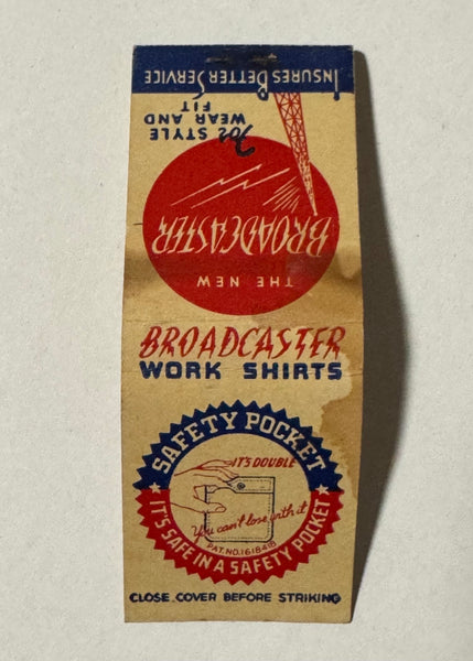 "Broadcaster Work Shirts" Vintage Feature Matchbook