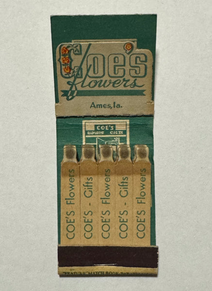 "Coe’s Flowers" Ames, IA Vintage Feature Matchbook with a Pop-Up Display!