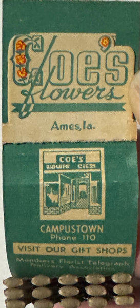 "Coe’s Flowers" Ames, IA Vintage Feature Matchbook with a Pop-Up Display!