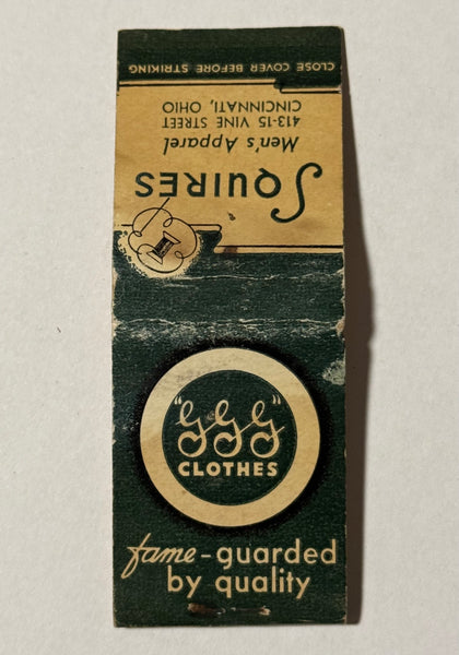 "Squires Men’s Apparel" Cincinnati, OH Vintage Feature Matchbook