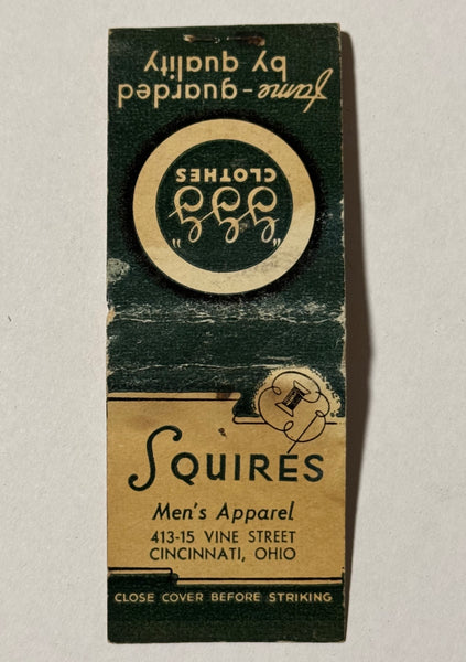 "Squires Men’s Apparel" Cincinnati, OH Vintage Feature Matchbook