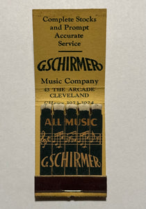 "G. Schirmer Music Company" Cleveland, OH Vintage Feature Matchbook