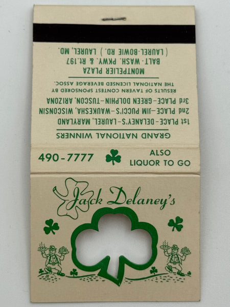 "Jack Delaney’s / Castle Bar / Emerald Bar" Laurel, MD Vintage Feature Matchbook with a Knot-Hole Cover!
