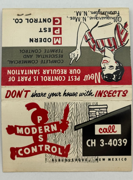 "Modern Pest Control Co." Albuquerque, NM Vintage Feature Matchbook