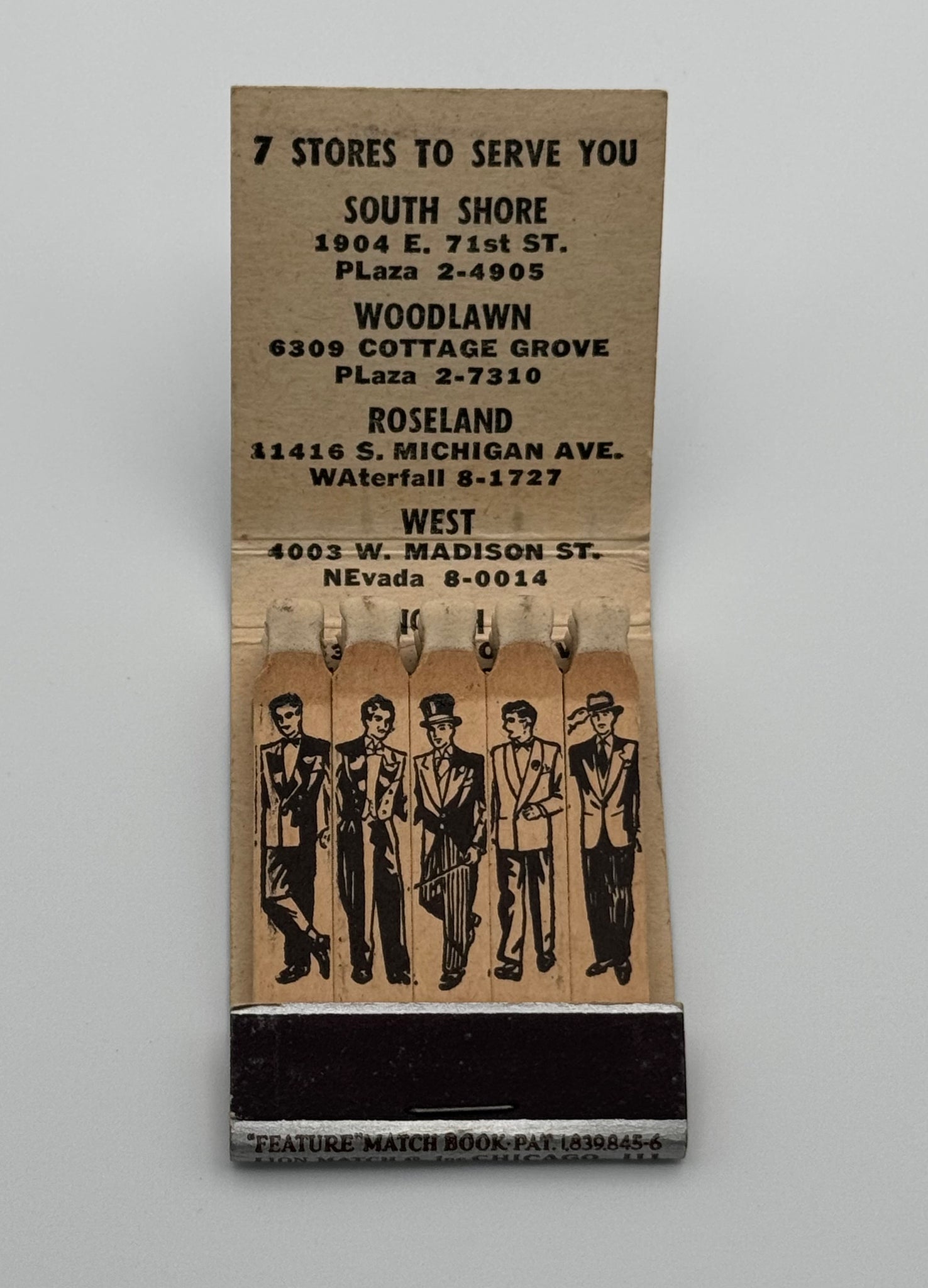 "Logan’s Mens Formalwear Rental" Chicago, IL Vintage Feature Matchbook