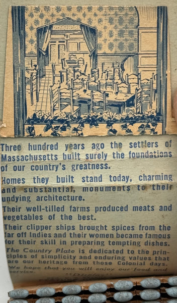 "The Country Plate" Boston, MA Vintage Feature Matchbook with a Pop-Up Display!