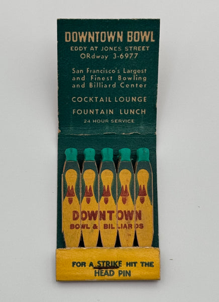 "Downtown Bowl" San Francisco, CA Vintage Feature Matchbook w/ Spot Striker