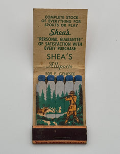 "Shea’s Allsports" Saginaw, MI Vintage Feature Matchbook