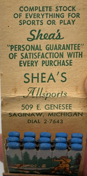 "Shea’s Allsports" Saginaw, MI Vintage Feature Matchbook