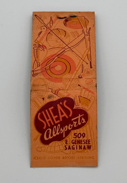 "Shea’s Allsports" Saginaw, MI Vintage Feature Matchbook