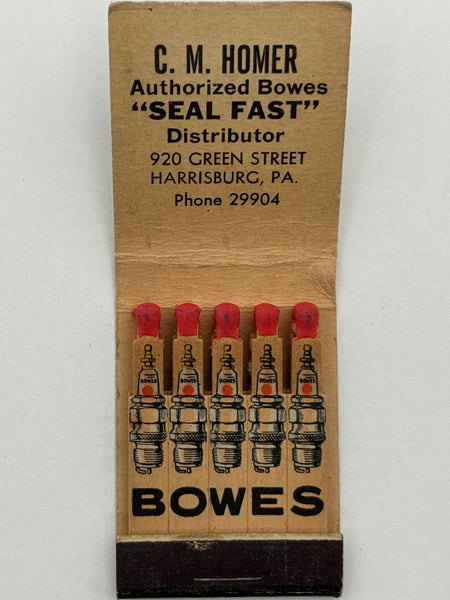 "C.M. Homer / Seal Fast, Bowes" Harrisburg, PA Vintage Feature Matchbook